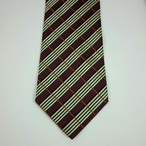 Audrey Buchner Red Gold White Stripe Silk Tie